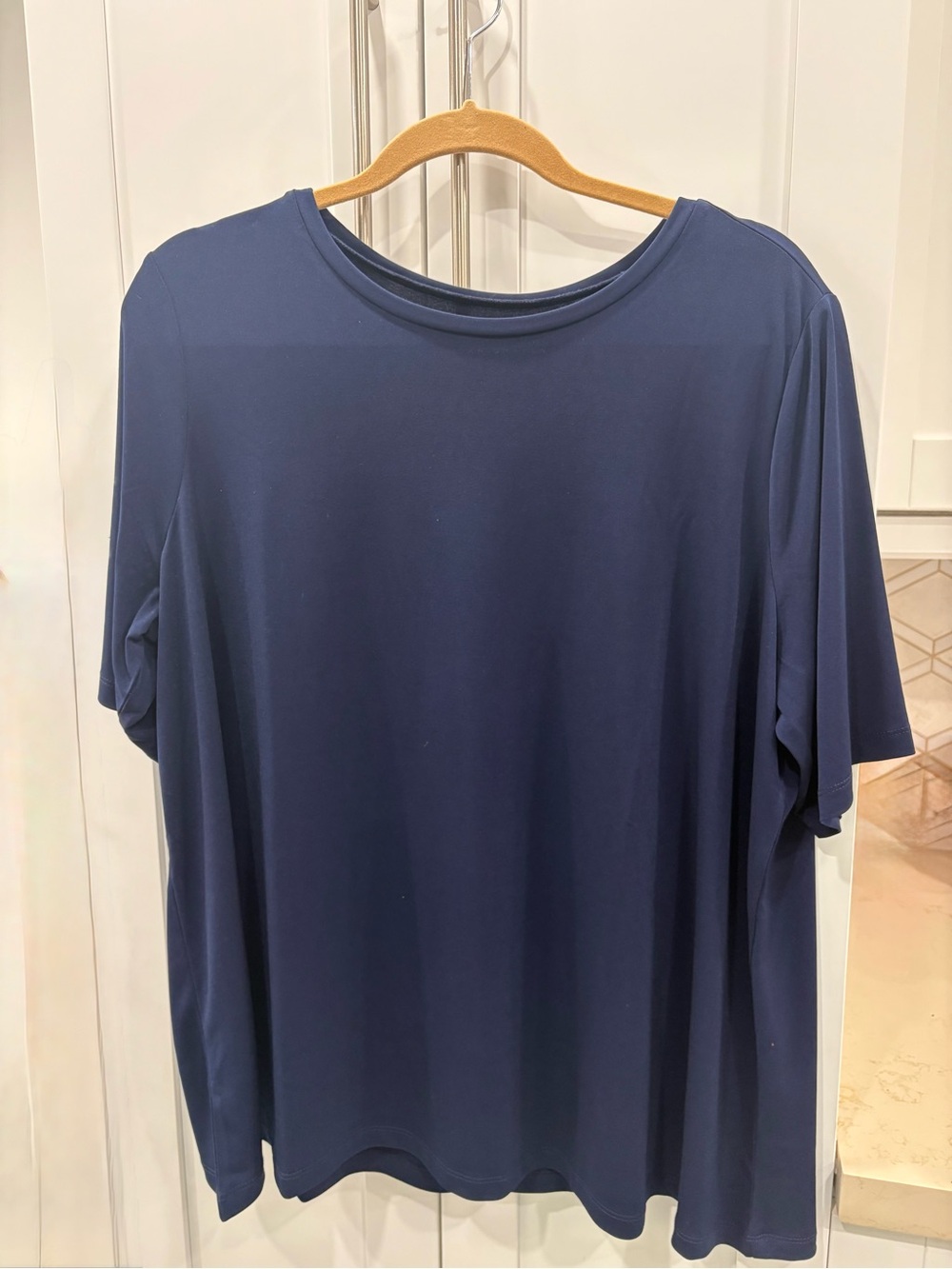 Susan Graver Navy Short-Sleeve Crewneck Tee